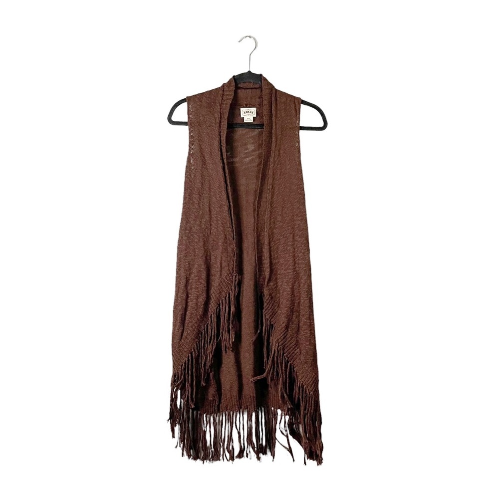Ariat Loose Fit Brown Casual Knit Sleeveless Cardigan Sweater Size Small - Picture 2 of 6